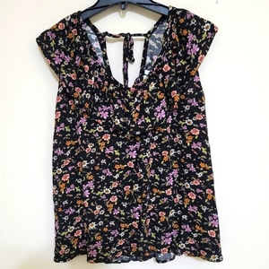 LUQ Off Shoulder Floral Boho Dark Romantic Ruffled Retro‎ 70s Top XXL Black